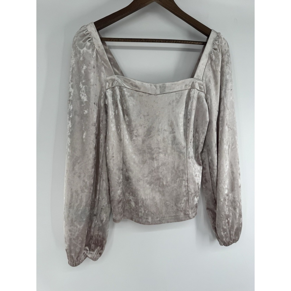 Anthropologie Crushed Velvet Cream Grey Square Neck smocked renaissance‎ fairy M